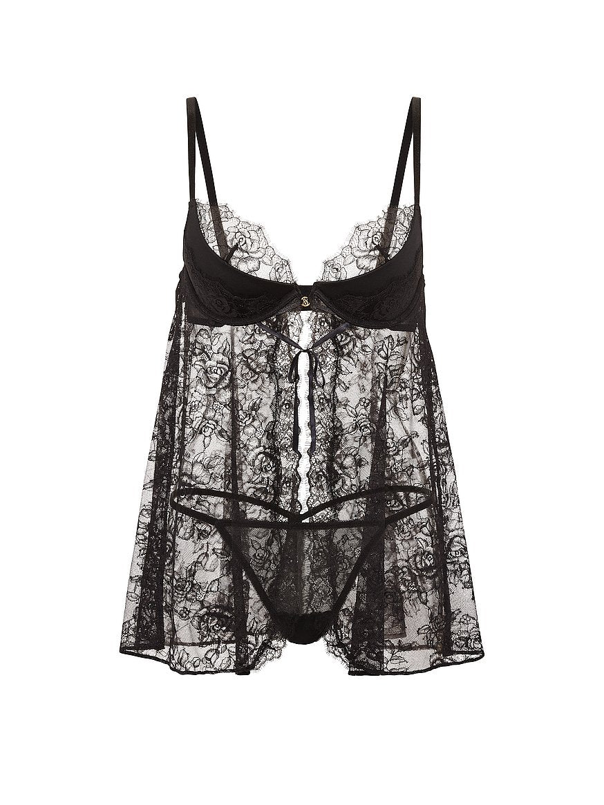 Midnight Romance Lace Babydoll & Panty Set