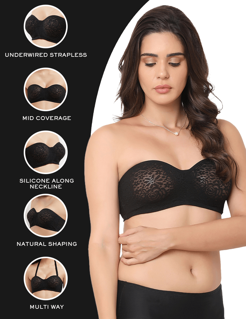 Halo Lace Non Padded Wired Half Cup Bridal Wear Plus Size Strapless Lace Bra - Beige
