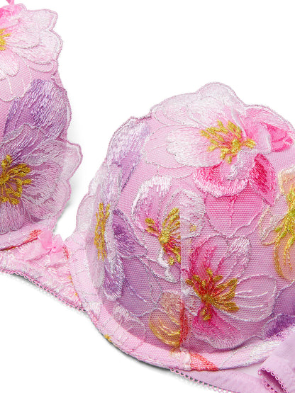 Watercolor Embroidery Push-Up Bra