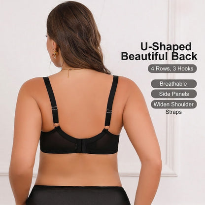 Elegant Black Lace Dotted Caged Bra - Plus Size