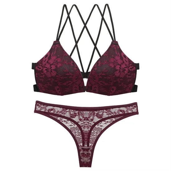 Front-Closure Floral Lace Bra & Panty Set