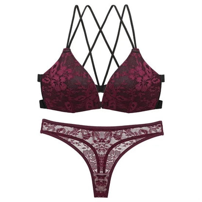 Front-Closure Floral Lace Bra & Panty Set