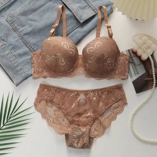 Lime Watch Elegant Lace Lingerie Set – Luxurious Floral Underwired Bra & Panty Set