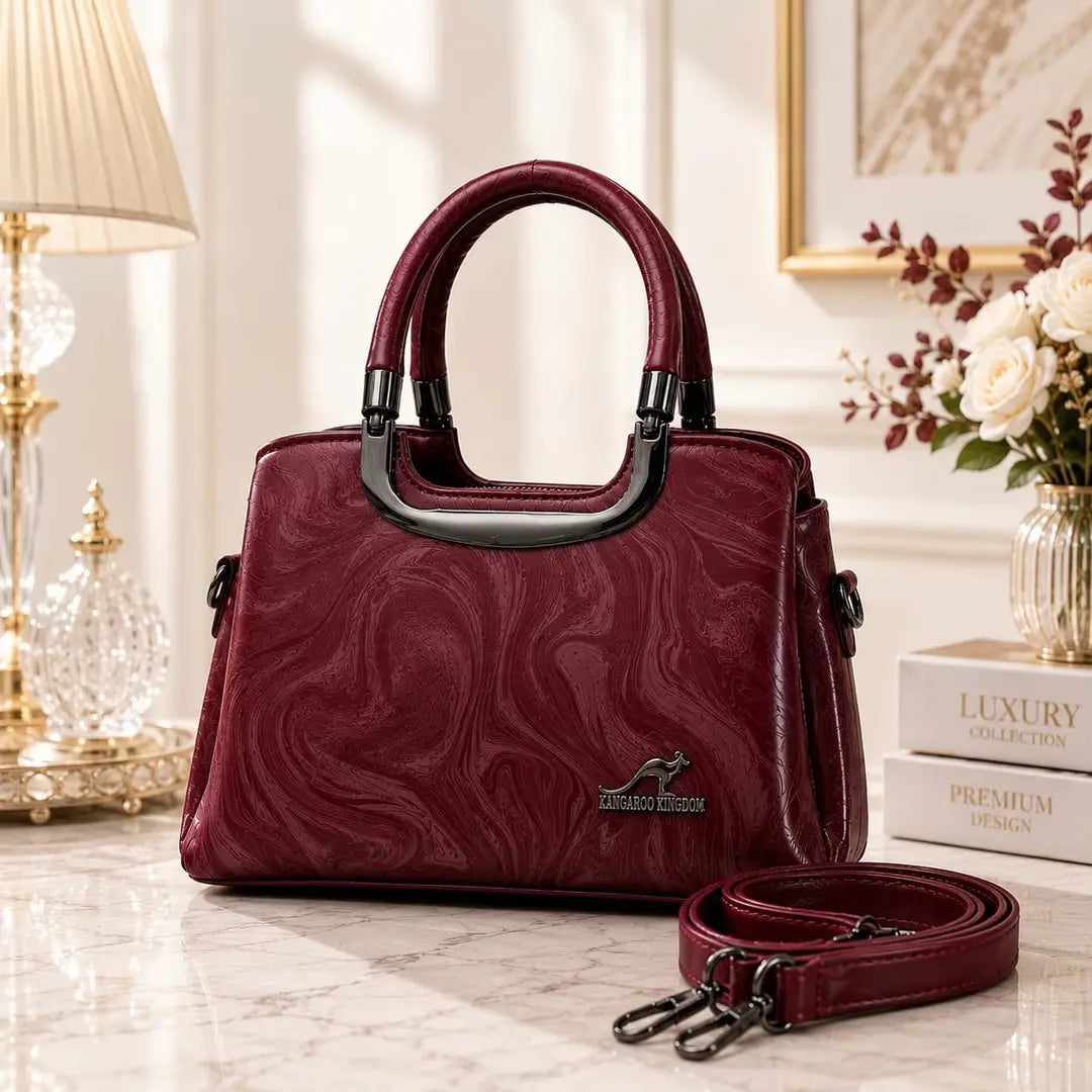 Kangaroo Kingdom Elegant Textured Leather Handbag & Shoulder Bag for Women