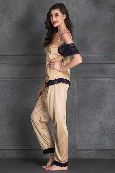 7 Pc Nightwear Set in Skin- Satin