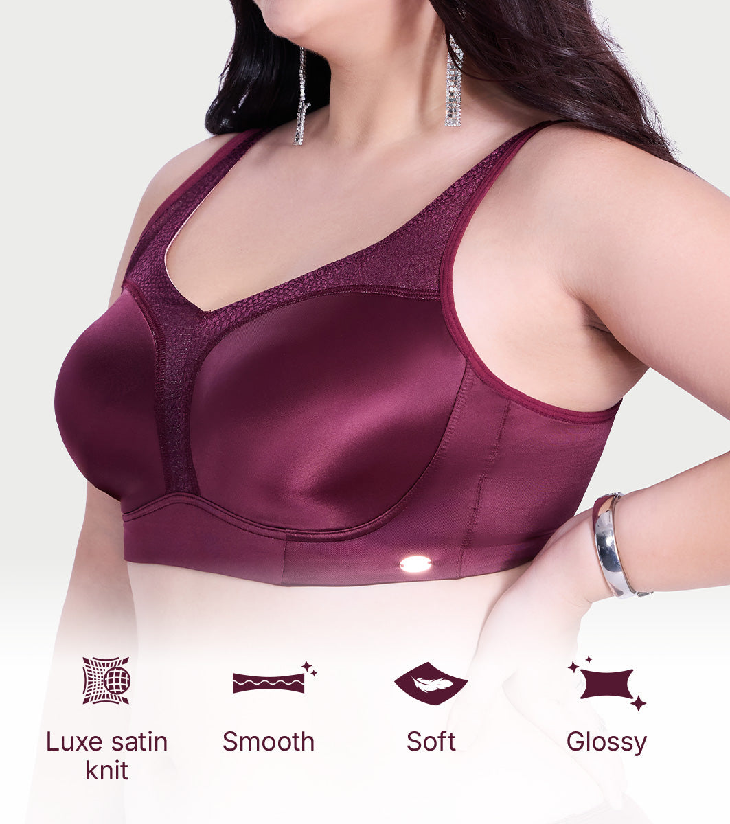Smooth Satin Comfort T-Shirt Bra with Lace Mesh Insets