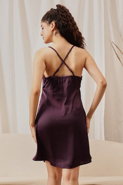 5 Pcs Bridal Nightwear Set in Wine Colour - Satin