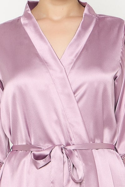 5 Pcs Bridal Nightwear Set in Light Purple - Satin