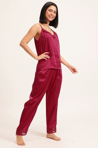 5 Pcs Bridal Nightwear Set in Dark Pink - Satin