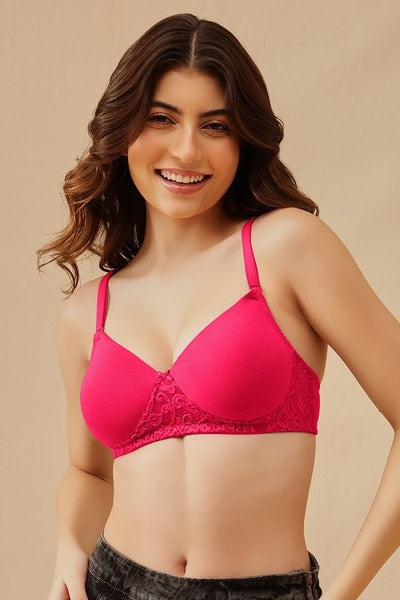Padded Non-Wired Full Coverage Multiway T-shirt Bra in Hot Pink - Cotton