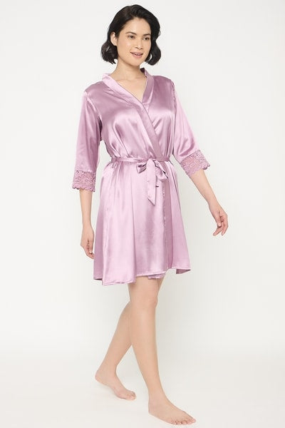 5 Pcs Bridal Nightwear Set in Light Purple - Satin