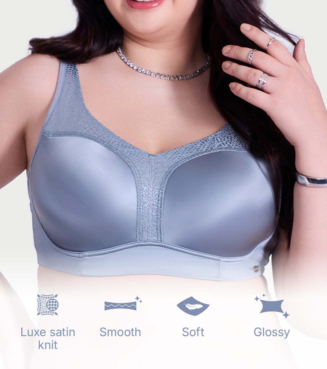 Smooth Satin Comfort T-Shirt Bra with Lace Mesh Insets