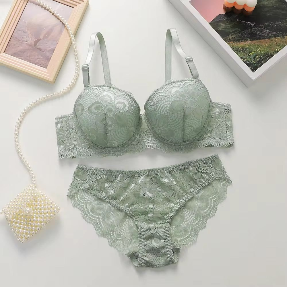 Lime Watch Elegant Lace Lingerie Set – Luxurious Floral Underwired Bra & Panty Set