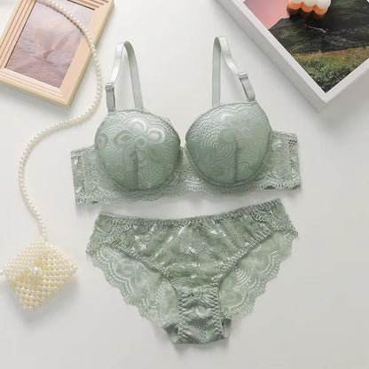 Lime Watch Elegant Lace Lingerie Set – Luxurious Floral Underwired Bra & Panty Set