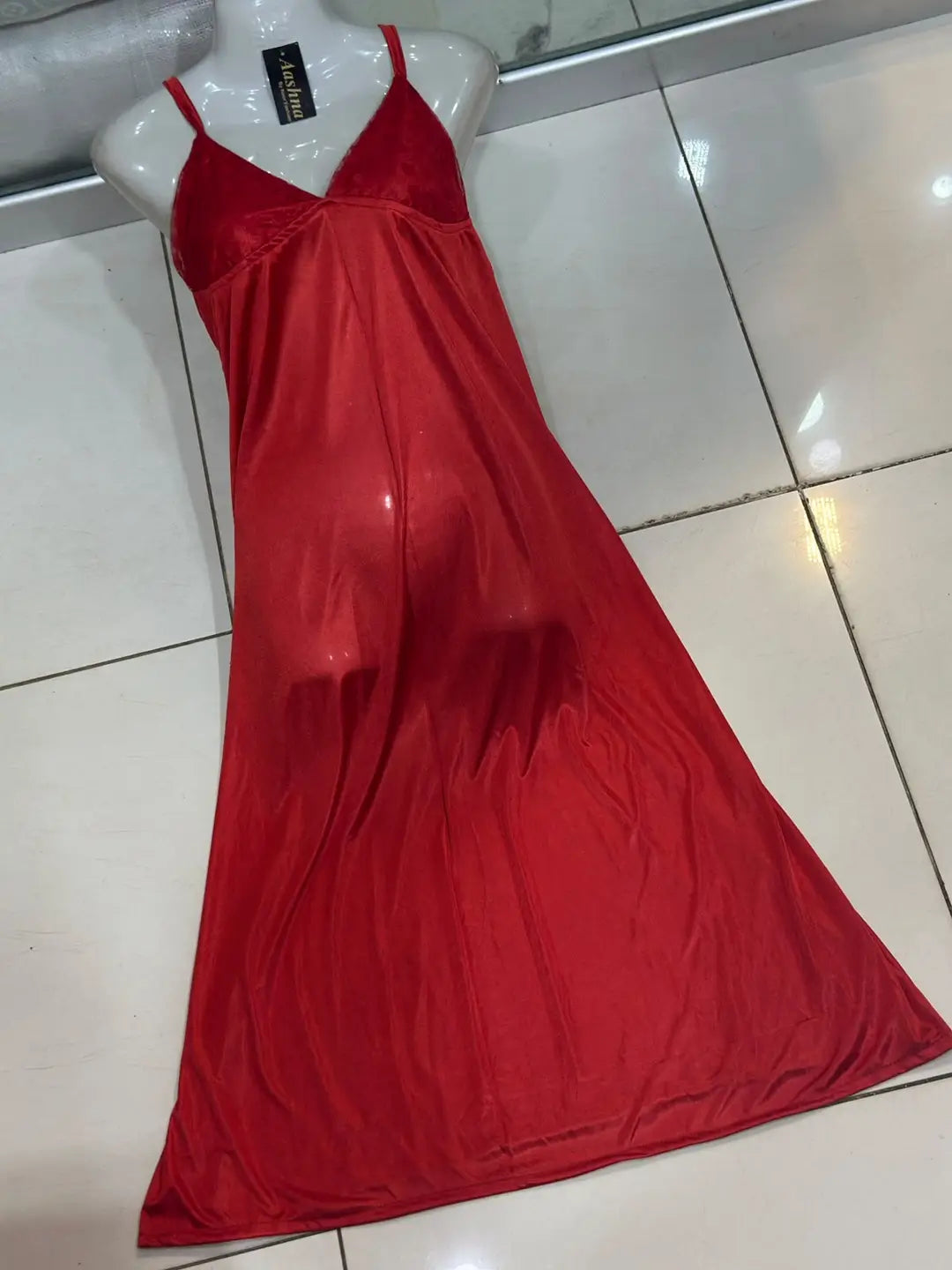Backless Satin Nightgown with Lace Trim 168920188
