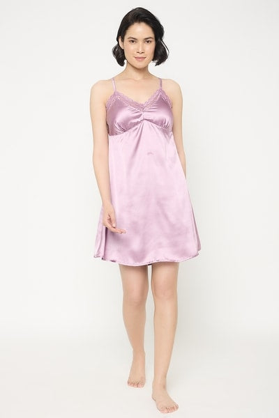 5 Pcs Bridal Nightwear Set in Light Purple - Satin