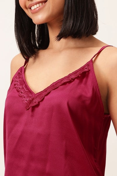 5 Pcs Bridal Nightwear Set in Dark Pink - Satin