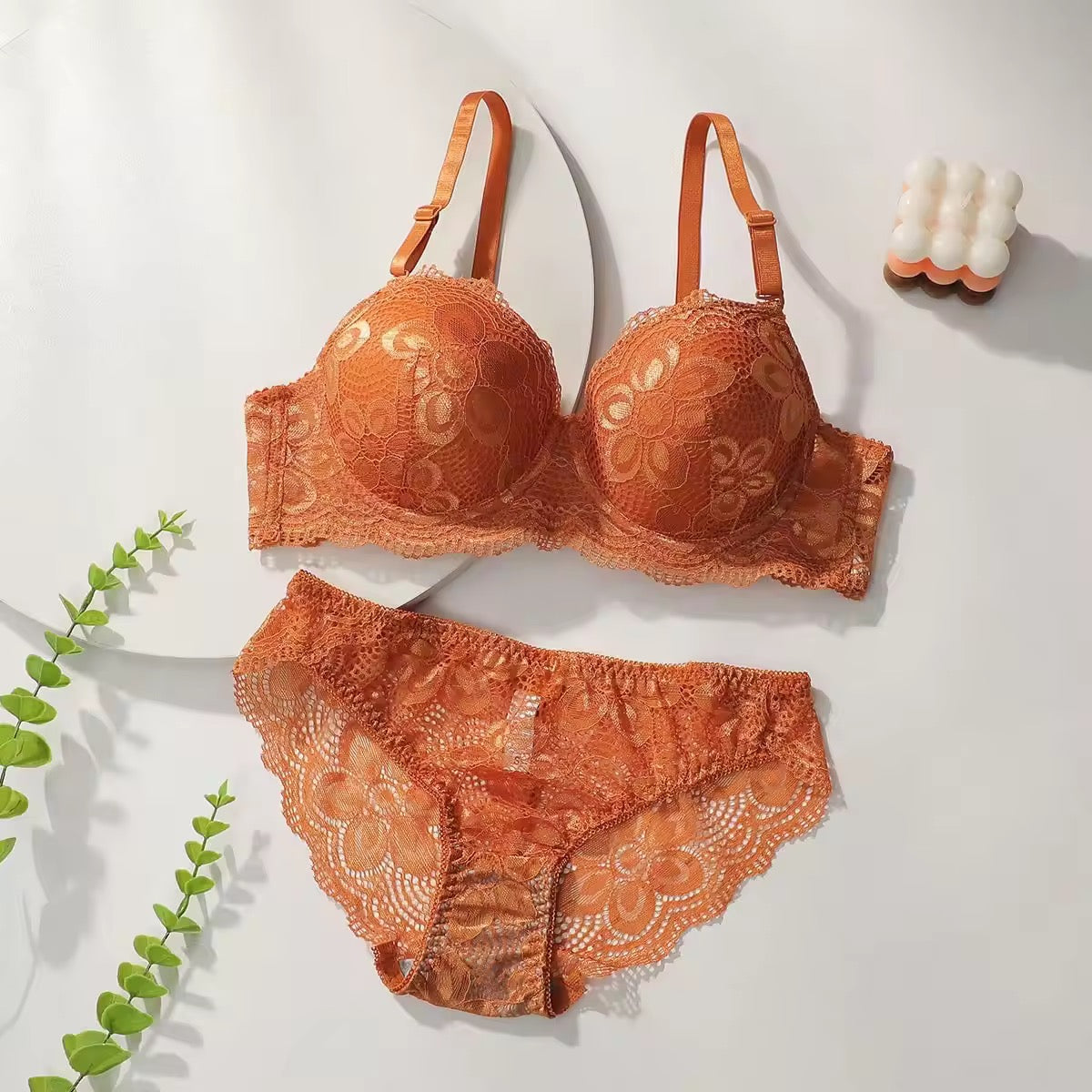 Lime Watch Elegant Lace Lingerie Set – Luxurious Floral Underwired Bra & Panty Set