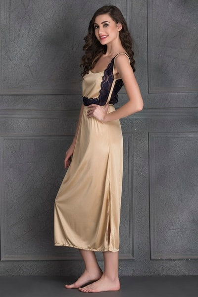 7 Pc Nightwear Set in Skin- Satin