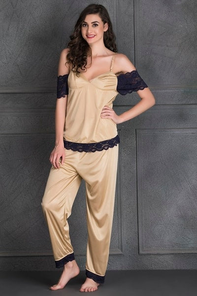 7 Pc Nightwear Set in Skin- Satin