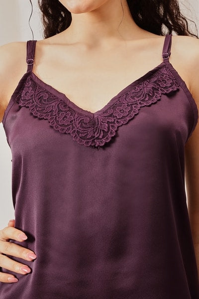 5 Pcs Bridal Nightwear Set in Wine Colour - Satin