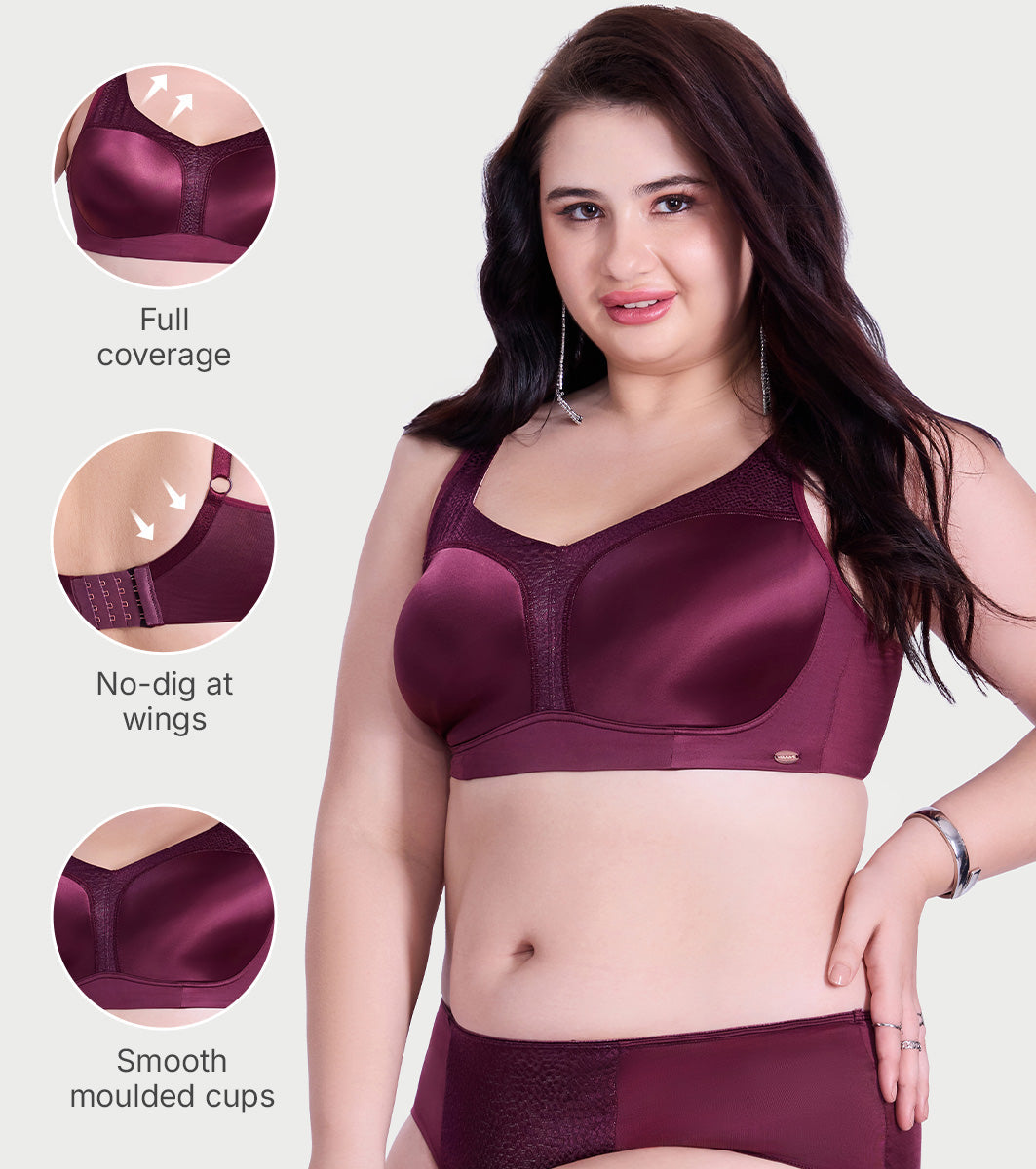 Smooth Satin Comfort T-Shirt Bra with Lace Mesh Insets
