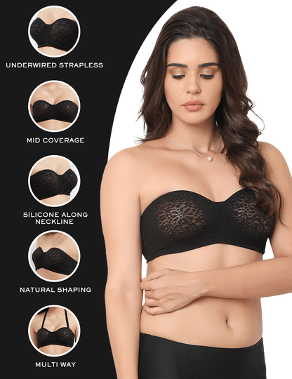 Halo Lace Non Padded Wired Half Cup Bridal Wear Plus Size Strapless Lace Bra - Beige