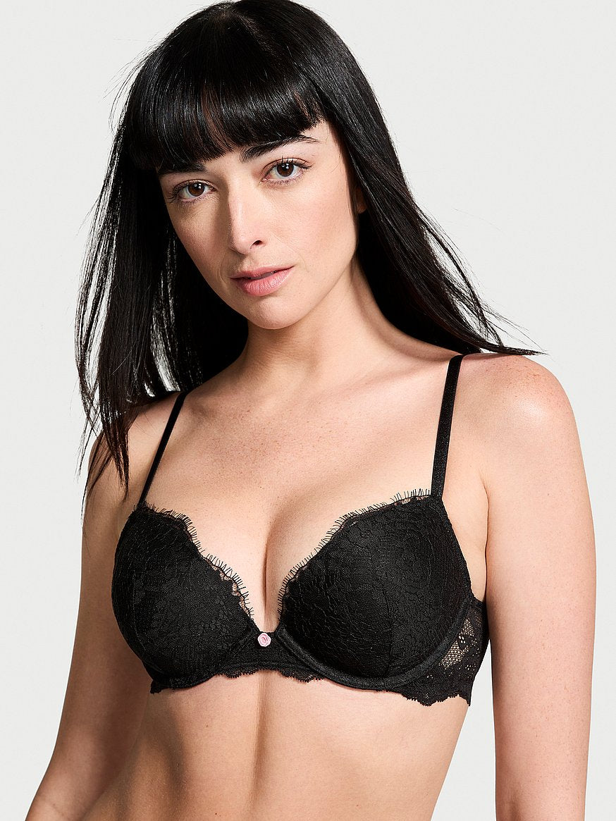 Elegant Eyelash Lace Plunge Bra