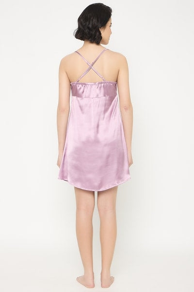 5 Pcs Bridal Nightwear Set in Light Purple - Satin
