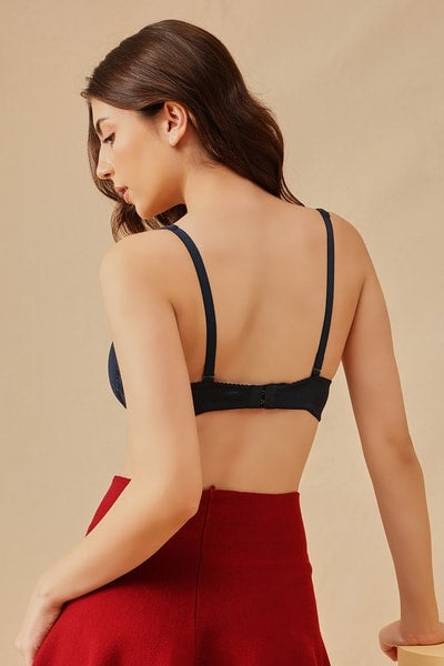 Padded Non-Wired Full Coverage Multiway T-shirt Bra in Navy Colour - Cotton