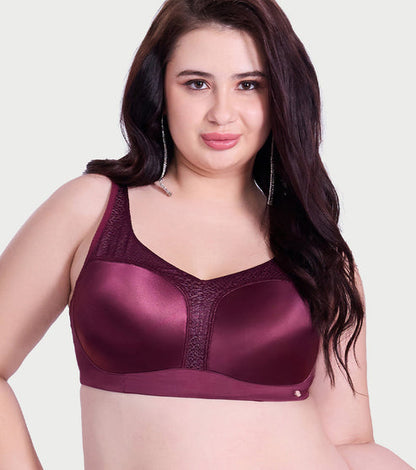 Smooth Satin Comfort T-Shirt Bra with Lace Mesh Insets