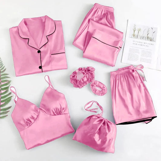 Pink Silk 5Pec night suit 1993200445AACN
