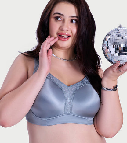 Smooth Satin Comfort T-Shirt Bra with Lace Mesh Insets