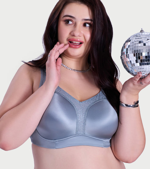 Smooth Satin Comfort T-Shirt Bra with Lace Mesh Insets